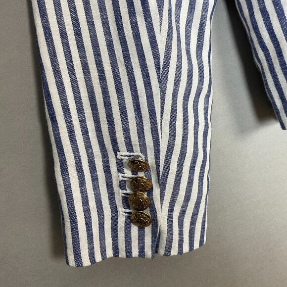 J. Crew Schoolboy Blazer Striped Blue White Linen Sz 2 Women Professional Preppy - Picture 16 of 16